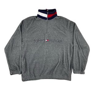 Tommy Hilfiger Logo Quarter Zip Fleece Vintage Blue Pullover Jacket Size Small